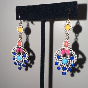 Talbots Multicolor Beaded Chandelier Earrings in Blue, Pink & Yellow
